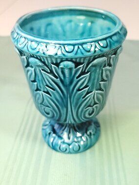 Circa 1960 Turquoise Pedestal Urn Planter | Neoclassical Style